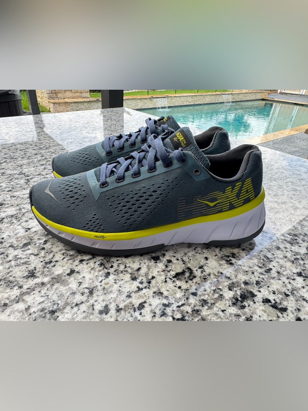 Hoka one cavu Gray with Yellow Accent Athletic Running Shoe